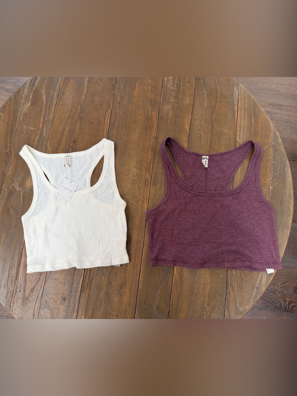 Free People White and Plum Ribbed Racerback Crop Tops - S